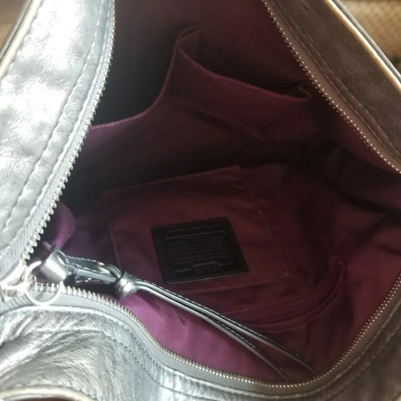 Coach Silver Grey Crossbody Bag  Satchel Leather - Picture 6 of 14